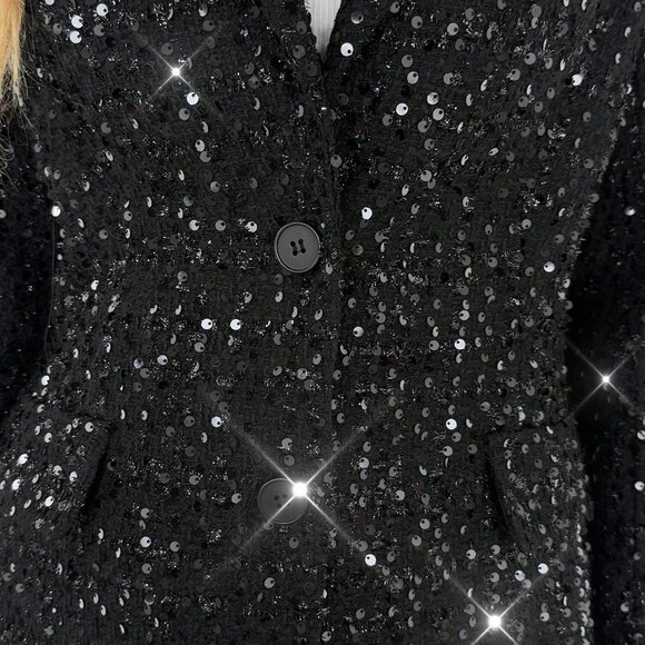 Black Glamorous Women's Sequin Shorts and Blazer Suit Set - Picture 7 of 7